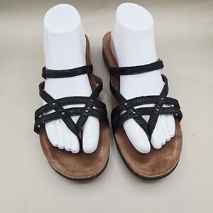 Dansko Black Patent Leather Strappy Sandals Slip On Casual Comfort ~ 41 10.5-11